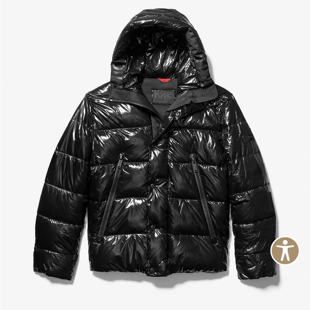 SOLD Metallic Ciré Hooded Puffer Jacket - Picture 1 of 7